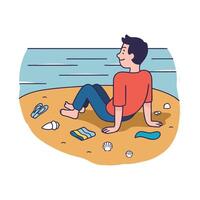 Man sitting on the beach with his feet in the sand vector