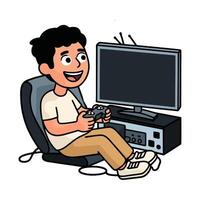 A cartoon boy playing games on a chair vector
