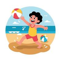 Boy playing beach ball on the beach illustration vector