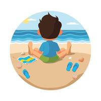 A boy sitting on the beach with his feet in the sand vector
