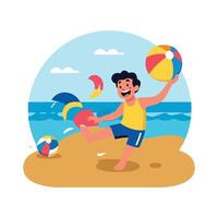 A man playing with a beach ball on the beach vector
