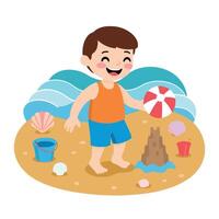 A boy playing with sand and toys on the beach vector