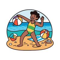 A cartoon girl playing with balls on the beach vector