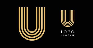 stylized golden letter U composed of concentric lines forming an elegant geometric logo on a black background vector