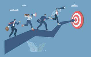 Business teams work together to achieve goals, Teamwork, Setting high goals and visions for business development, Leaders use binoculars to lead their teams to organizational success. vector