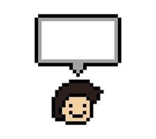 Man smile face and chat box blank cute cartoon 8-bit design. vector