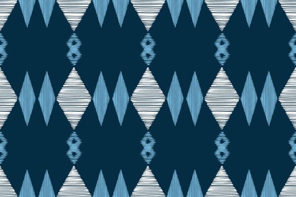 Blue color wallpaper background ikat pattern geomatric design ethnic ikat fabric motif.