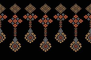 Motif black color background fabric pattern cross stitch motif pattern. vector