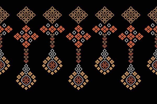Motif black color background fabric pattern cross stitch motif pattern.