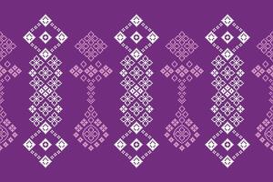 Cross stitch motif pattern design motif with purple violet color background fabric pattern. vector