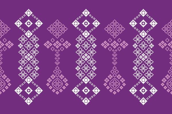Cross stitch motif pattern design motif with purple violet color background fabric pattern.