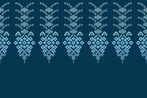 Blue motif pattern color background fabric pattern with pixel design. vector