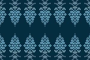 Motif cross stitch pattern blue color background fabric pattern with pixel art design. vector