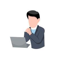 Man Working On Laptop Serious Gesture vector
