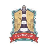 Vintage Nautical Label Featuring Lighthouse with Ornate Frame and Coastal Theme vector