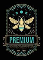 Premium Vintage Label Featuring Celestial Bee with Honeycomb and Ornate Frame vector