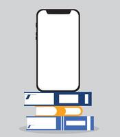 Work and education online. Phone with books on grey background vector