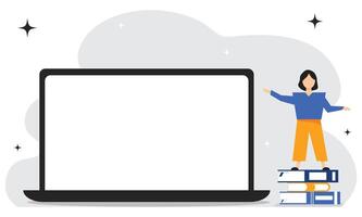 Work and education online. Virtual classes, chat windows, laptop, smartphone. illustration. Laptop with empty screen vector