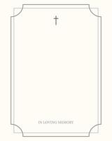 Funeral card. Empty card. Digital Funeral Announcement Invitation Template in Illustrator. Cross in frame vector