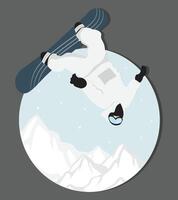 snowy mountains and forests, person with snowboard vector