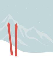 snowy mountains and forests. Ski on mountains background vector