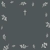 Digital Funeral Announcement Invitation Template in Illustrator. Cross with leaves vector