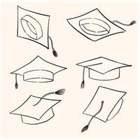 Graduate hat line sketch set With illustration style doodle vector