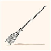 Witch's broom With illustration style doodle and line art vector