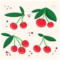 Ripe cherries With illustration style doodle and line art vector