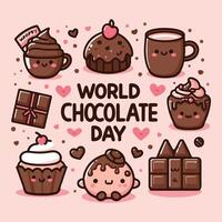 Chocolate Day Set Collection Design With Pink Background vector