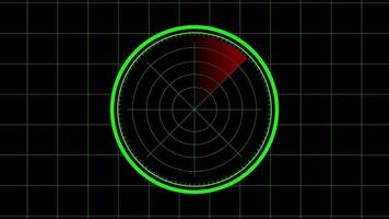 Rotating Radar Screen Animation with Green Scan Line and Red Detection Area video