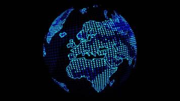 Digital Earth rotating animation, blue planet earth network connection on black background suitable for presentations about data transfer technology, communication networks, and cyberspace. video