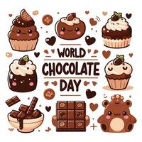 Chocolate Day Set Collection Design With Flat Background vector