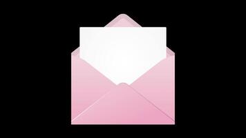 Animation of the opening envelope with white paper. Email message icon animation. Message notification animation. Mail and messaging icon. Transparent background with alpha channel video