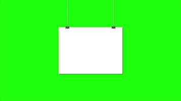 Paper hanging on clip animation. Poster mockup with white frame. Realistic empty banner. Seamless loop animation video