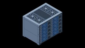 Isometric server animation. Server racks. Server boxes isolated. Network server room. Computer network technology. Transparent background with alpha channel video