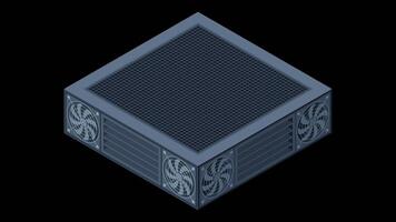 Isometric server animation. Server racks. Server boxes isolated. Network server room. Computer network technology. Transparent background with alpha channel video