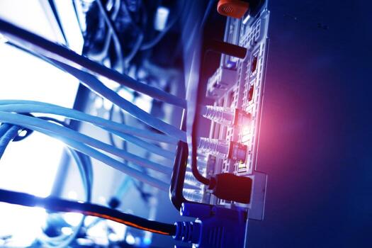 A close up of a computer with wires connected to it photo