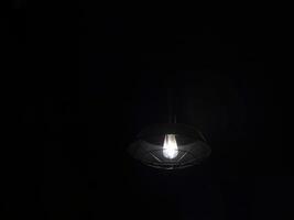 A light bulb is lit up in the dark photo
