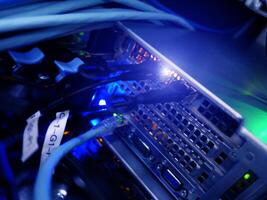 A close up of a computer with blue lights photo