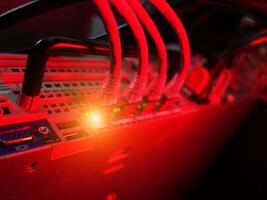 A close up of a computer with red lights photo