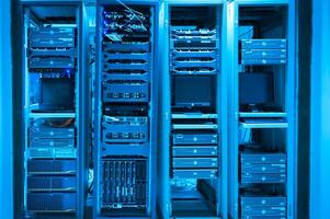 A rack of servers in a data center photo