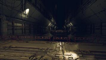 Cargo terminal within a massive space station during a quiet evening video