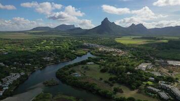 View From Height of Bird's Flight on the river Rempart and the mountain, Mauritius photo