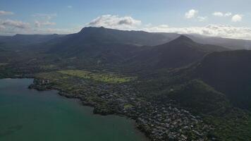 Aerial view of mountains on the coast of Mauritius island photo