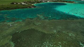 A bird's-eye view of the beautiful beach and coral reef of Mauritius. photo