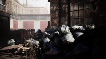 Abandoned factory with collapsing brick structures and piles of refuse video