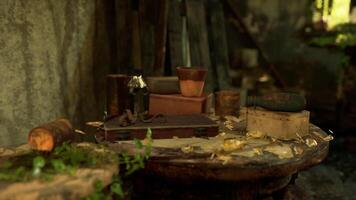 Rustic workshop interior with tools and materials in a serene environment video