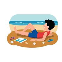A man lying on the beach with a beach towel vector