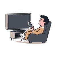 Man sitting on couch watching tv with remote control vector